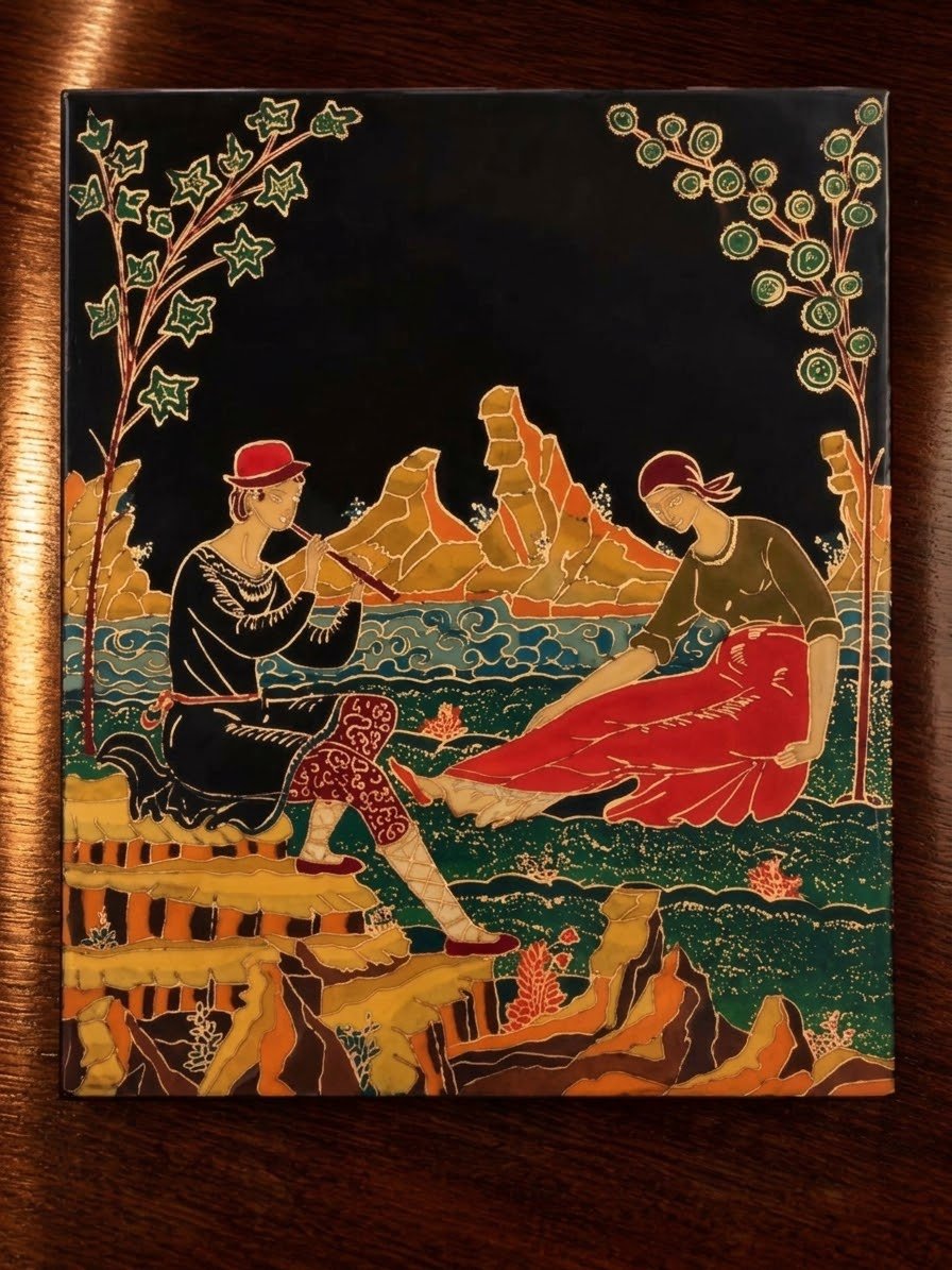 Vintage Armenian copper enamel wall plaque depicting musicians. 📐33cm