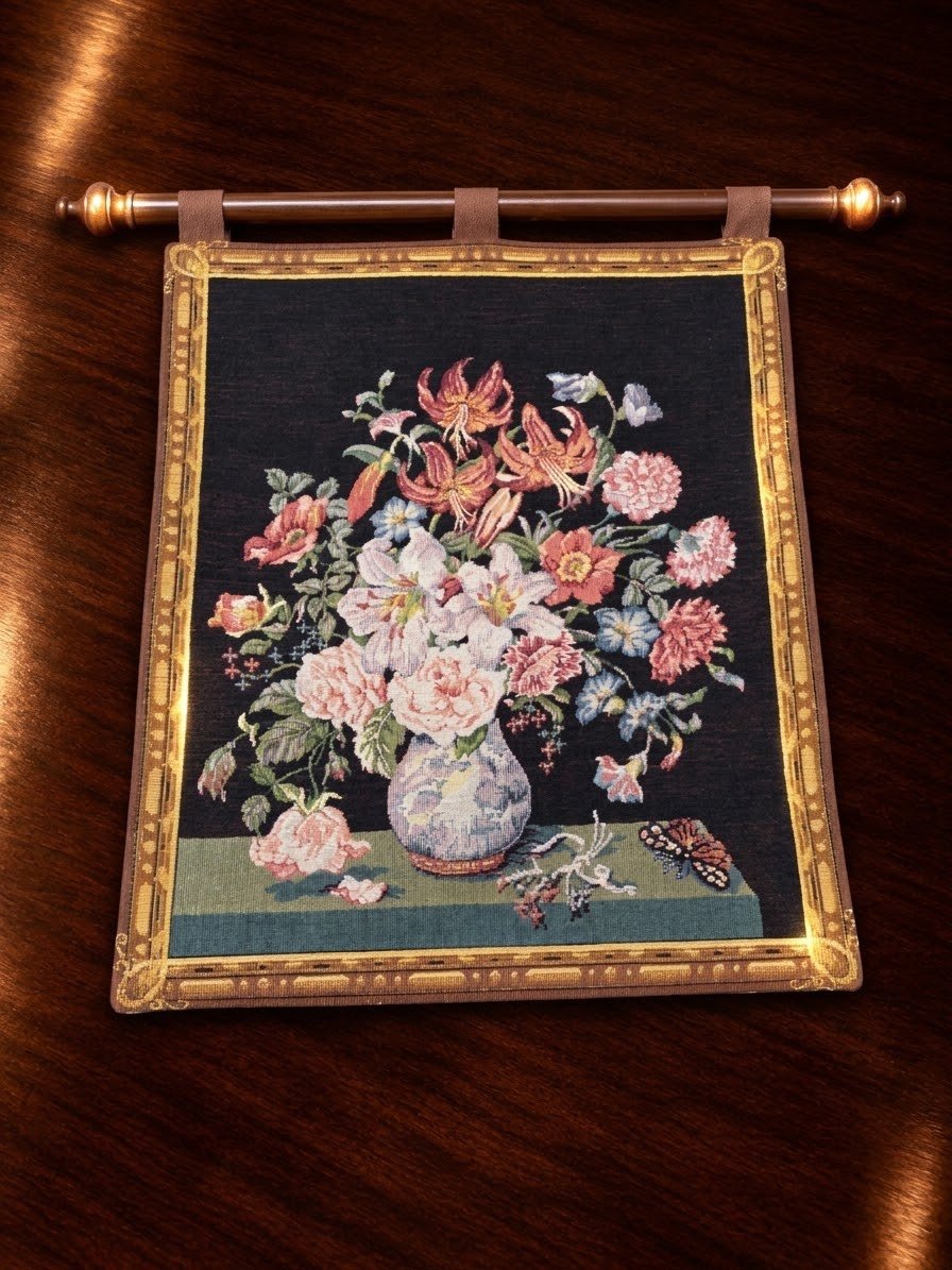 A 1991 'Summer' floral tapestry wall hanging by Marc Waymel for The Franklin Mint.
